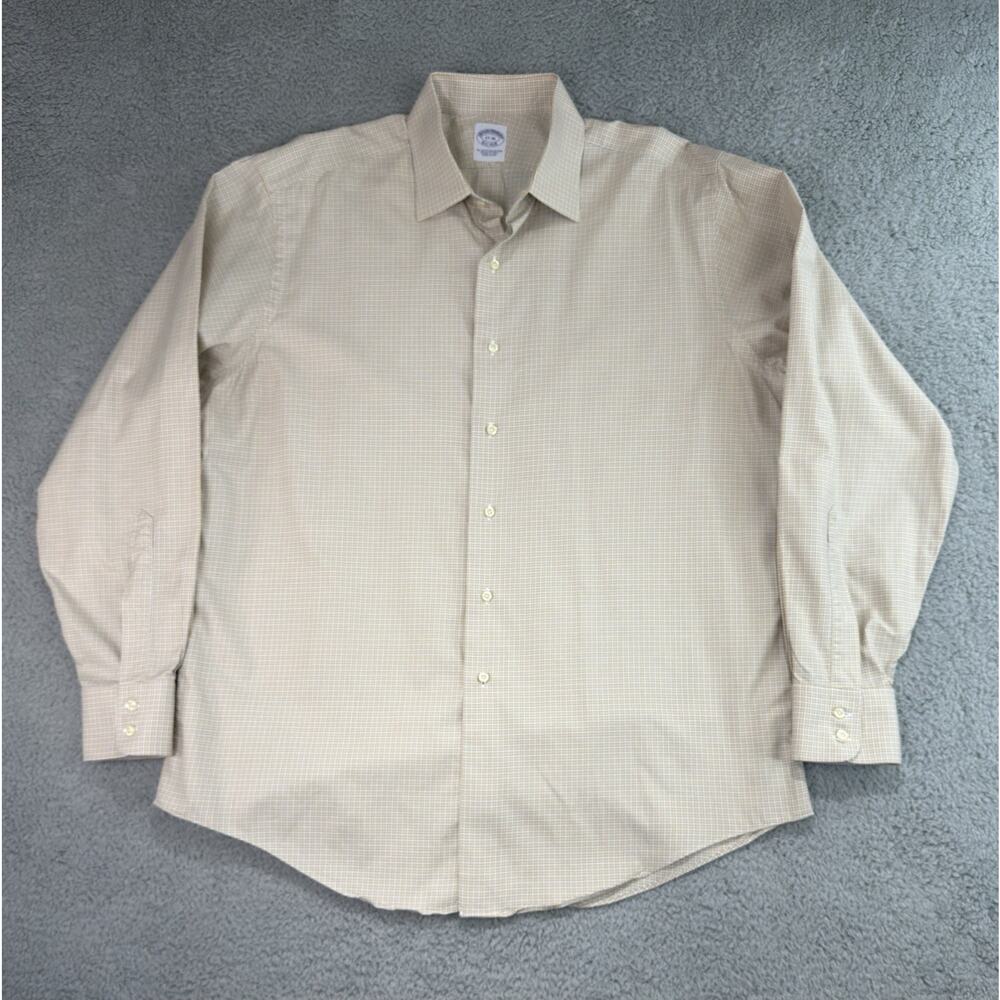 Brooks Brothers Dress Shirt 17-36 Brown Plaid Italian Fabric Made in USA